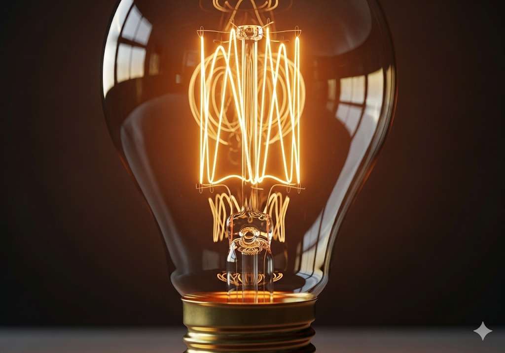 Tentu, berikut adalah beberapa pilihan alt text yang SEO-friendly untuk gambar bola lampu di atas, yang bisa Anda pilih sesuai dengan fokus artikel Anda: Pilihan 1 (Paling Direkomendasikan) Alt text: Ilustrasi bola lampu pijar dengan filamen menyala terang, simbol dari sejarah penemuan dan inovasi teknologi pencahayaan.