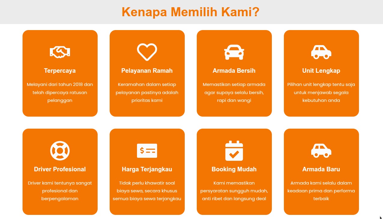 delapan keunggulan masqod rent car lampung yaitu terpercaya sejak 2018 pelayanan ramah armada bersih unit lengkap driver profesional harga terjangkau booking mudah dan armada baru