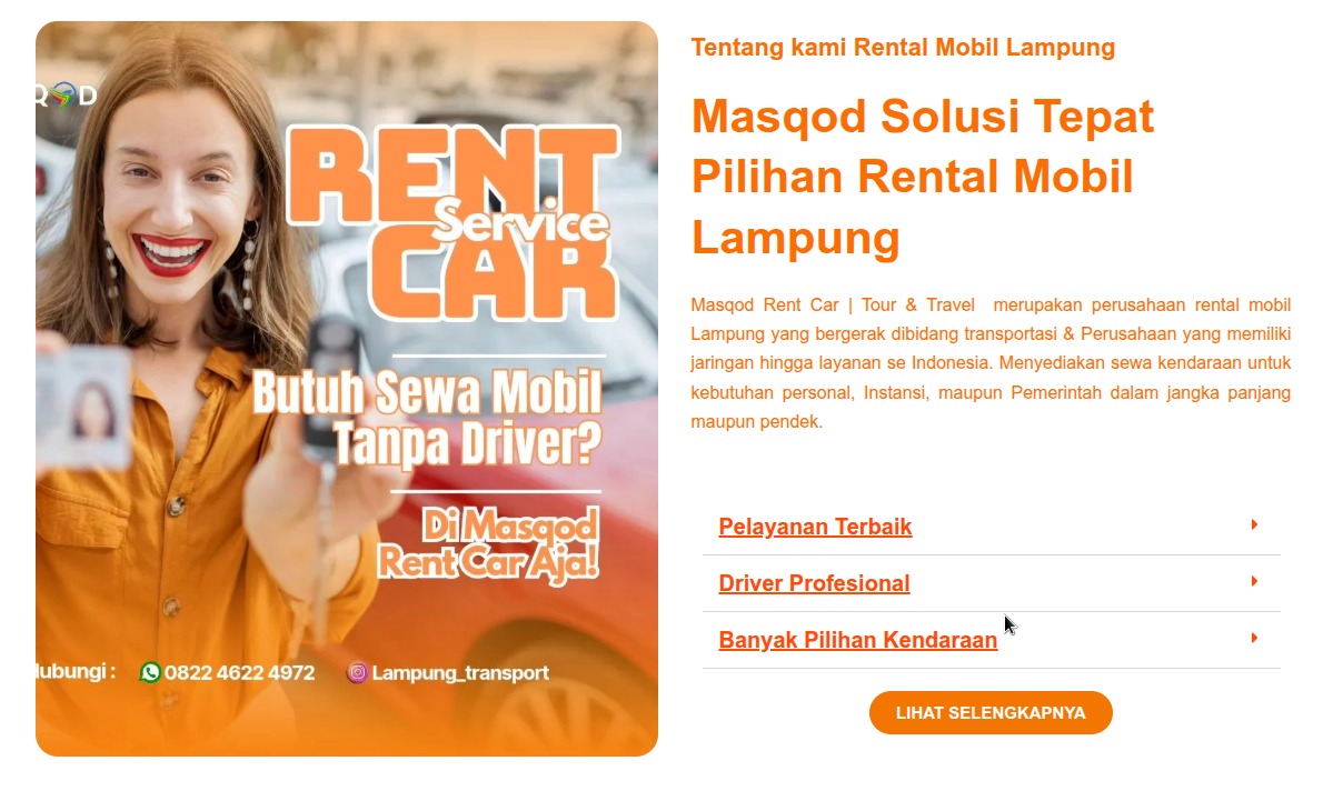 iklan masqod rent car lampung sewa mobil lepas kunci dan driver profesional pilihan kendaraan lengkap