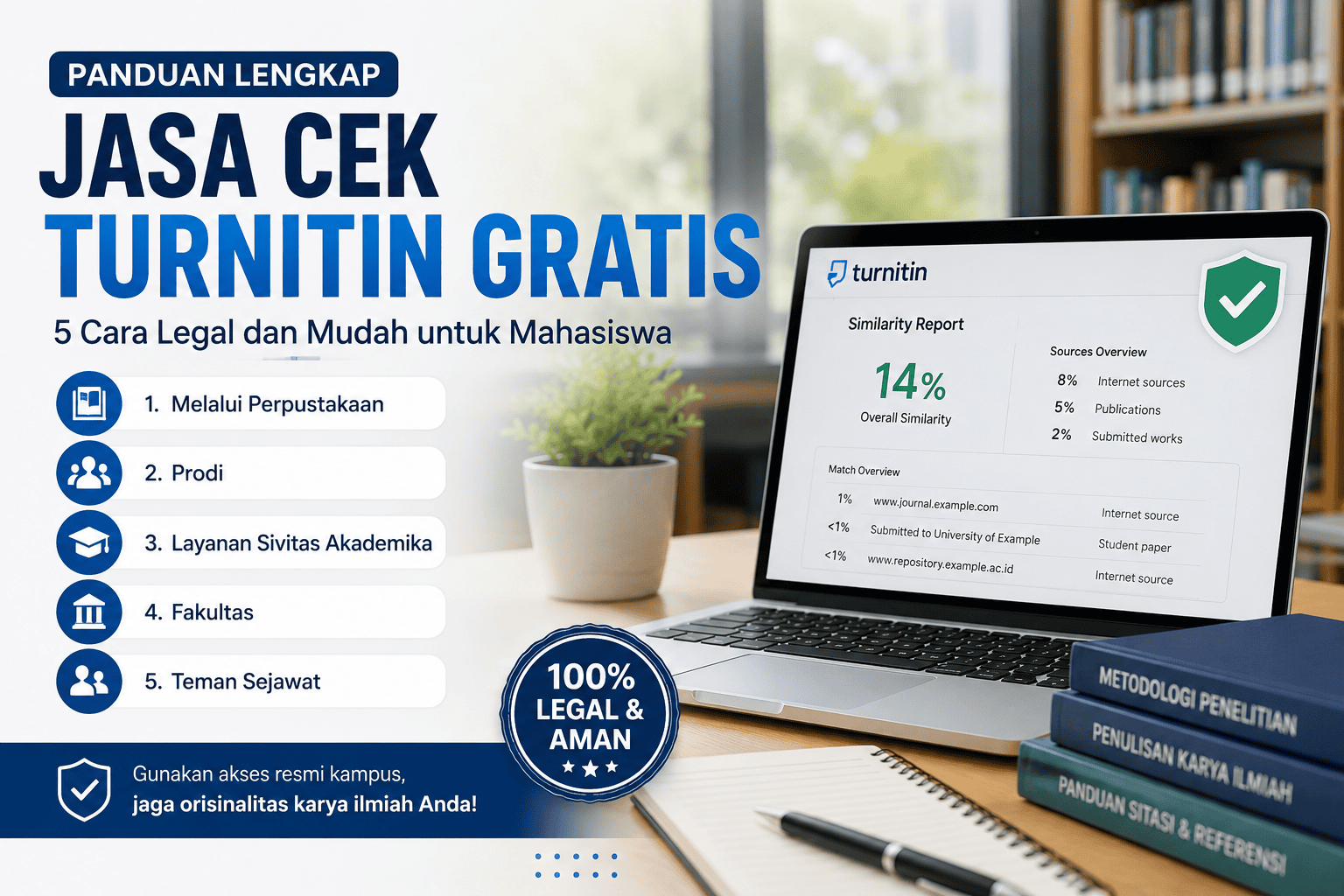 Mahasiswa memanfaatkan layanan jasa cek Turnitin gratis melalui akses resmi kampus untuk memastikan karya ilmiah tetap orisinal dan memenuhi standar akademik.