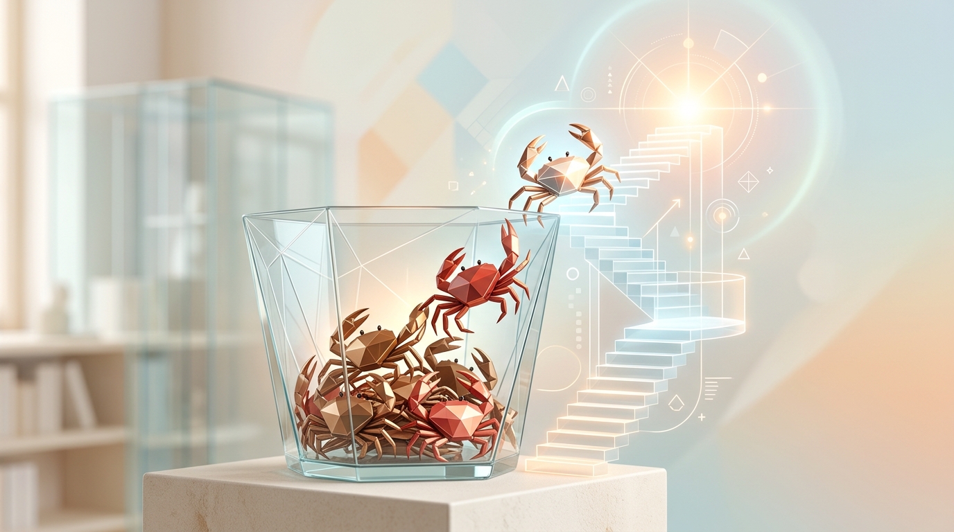 Ilustrasi konsep crab mentality atau fenomena mentalitas kepiting